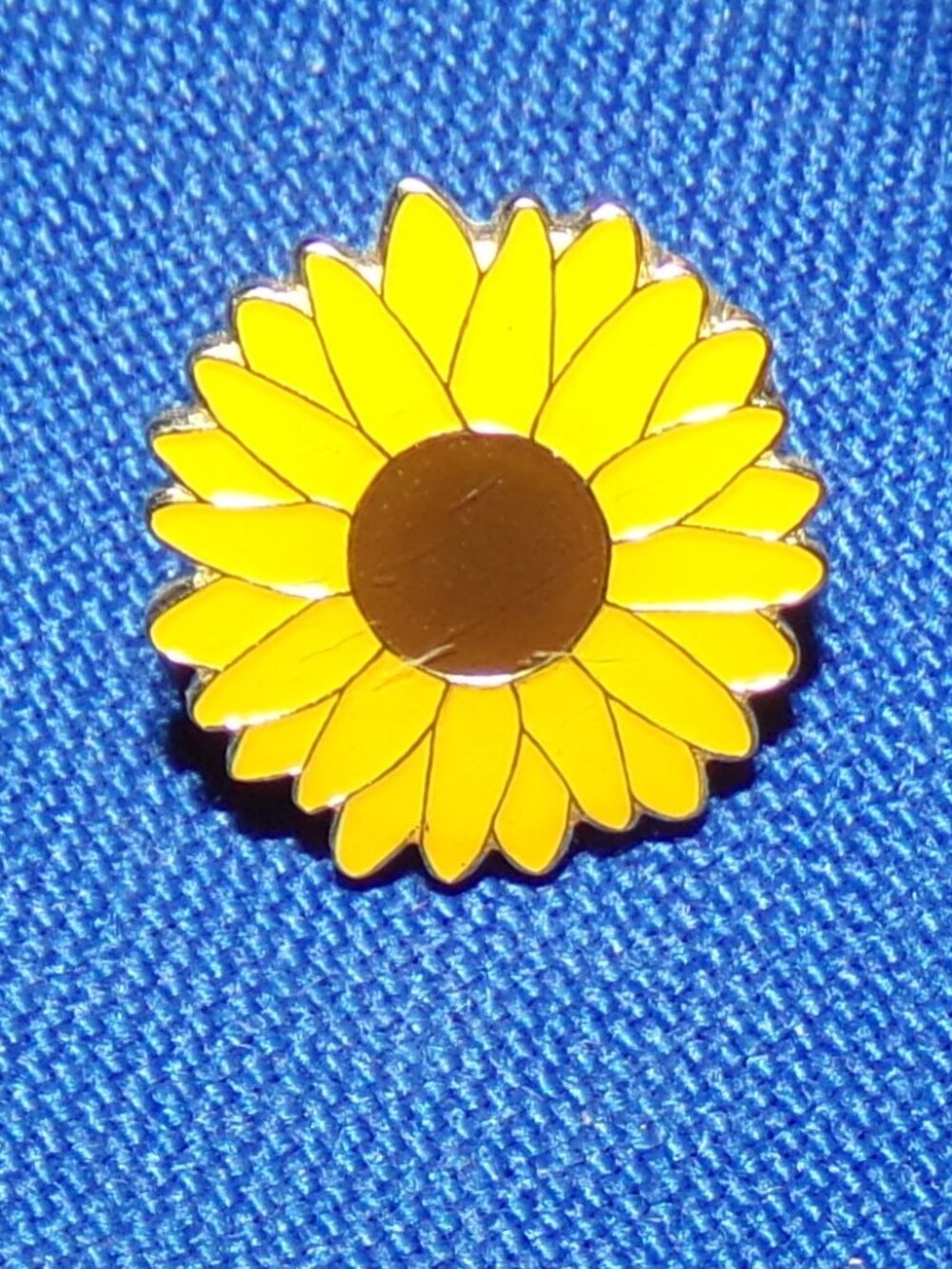 Vintage Enameled Metal Sunflower Tack Hat Pin - Yellow & Brown & SilverGold Tone